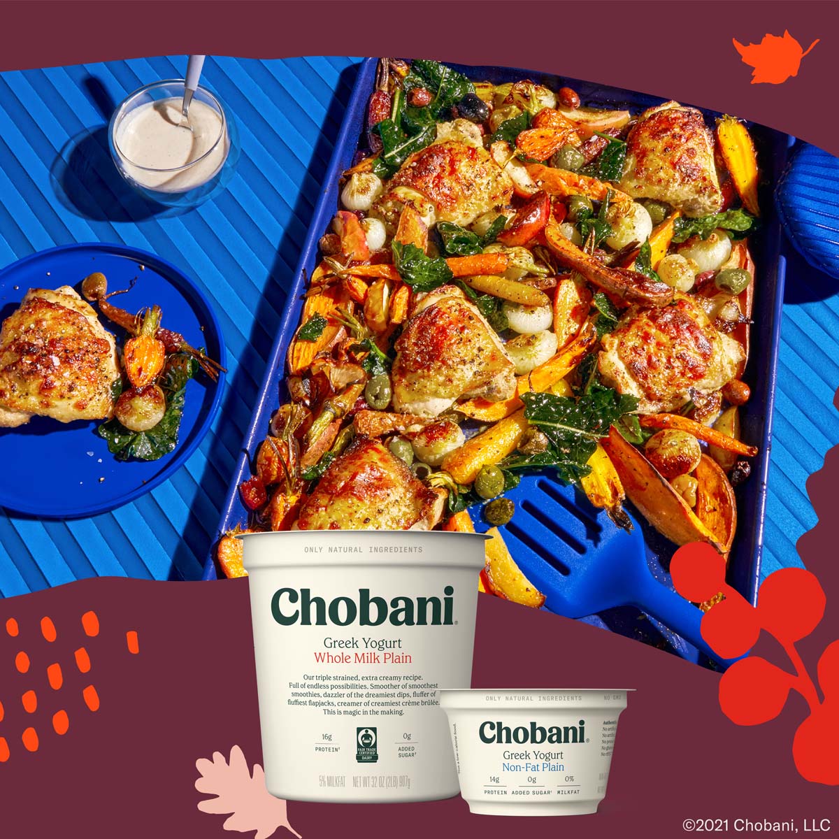 Marinated Sheet-Tray Chicken Thighs with Fall Vegetables - Chobani® Recipe |  |
