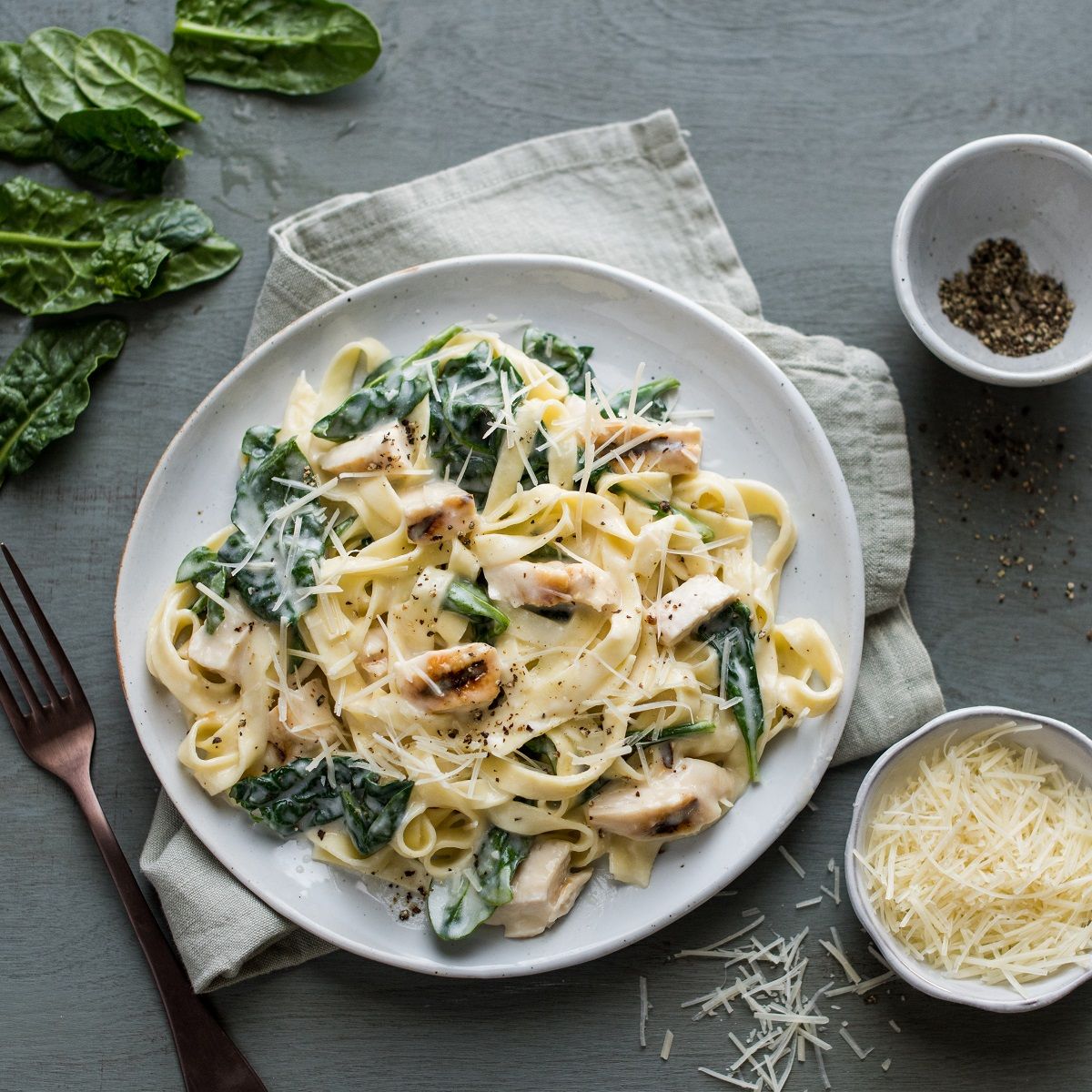 Fettuccine Alfredo with Chicken &amp; Baby Spinach Recipe |  |