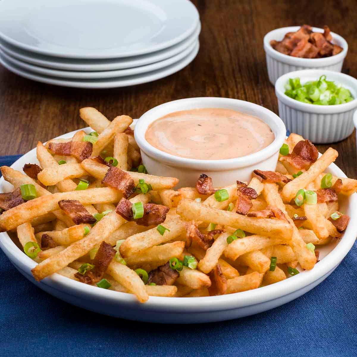 Bacon-Glazed Beer Battered Fries with BBQ Mayo Recipe |  |