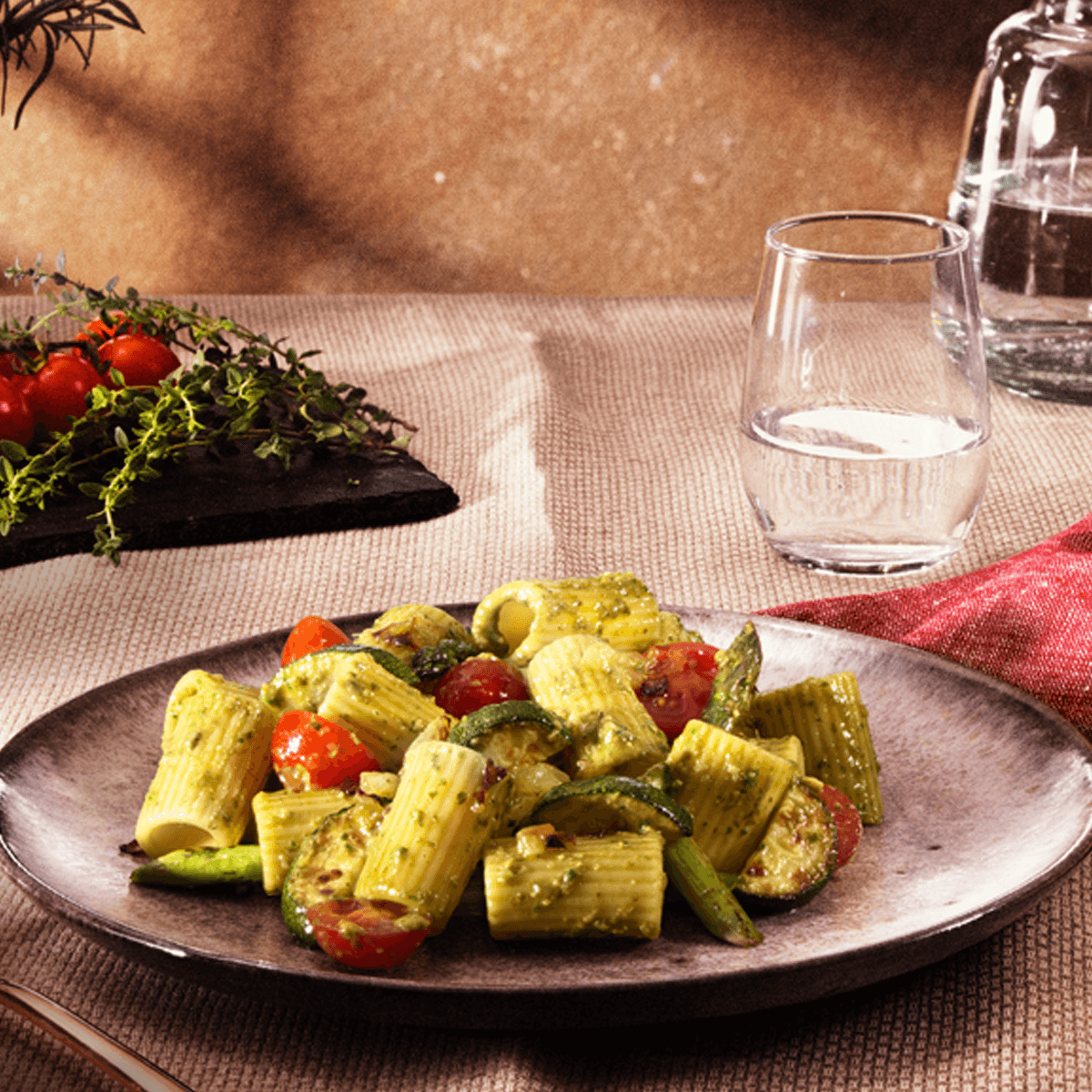 Al Bronzo Mezzi Rigatoni with Pesto &amp; Roasted Vegetables – Barilla Recipe |  |