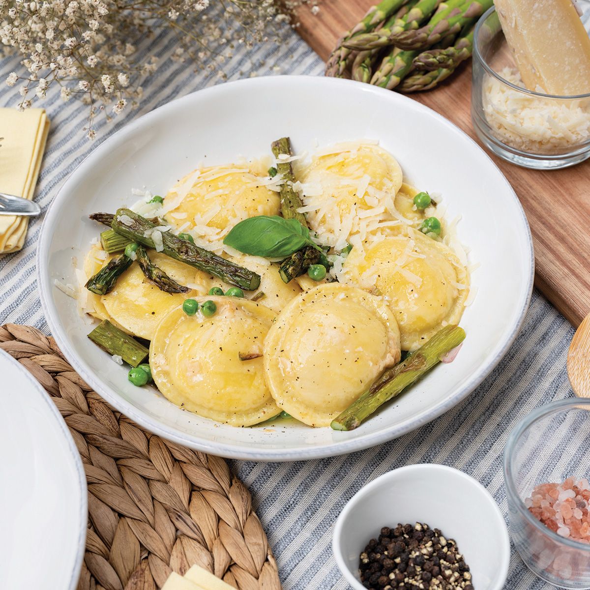 Cheese Ravioli with Lemon Butter Sauce &amp; Roasted Asparagus - Rosina Celentano Recipe |  |
