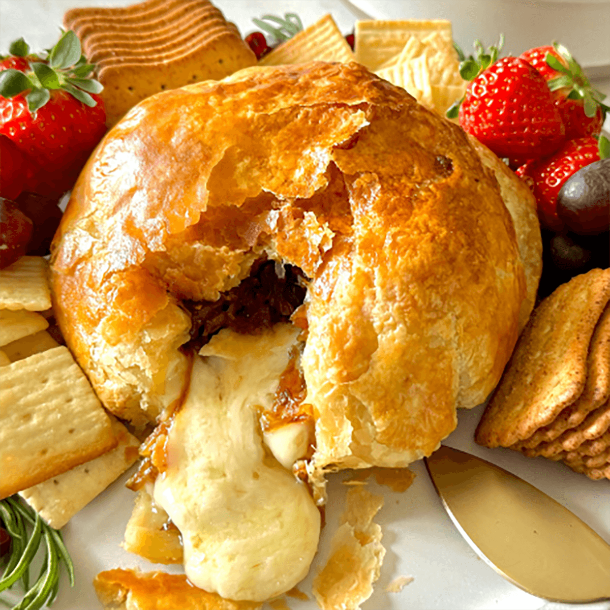 Puff Pastry Baked Brie with Caramelized Onions Recipe |  |