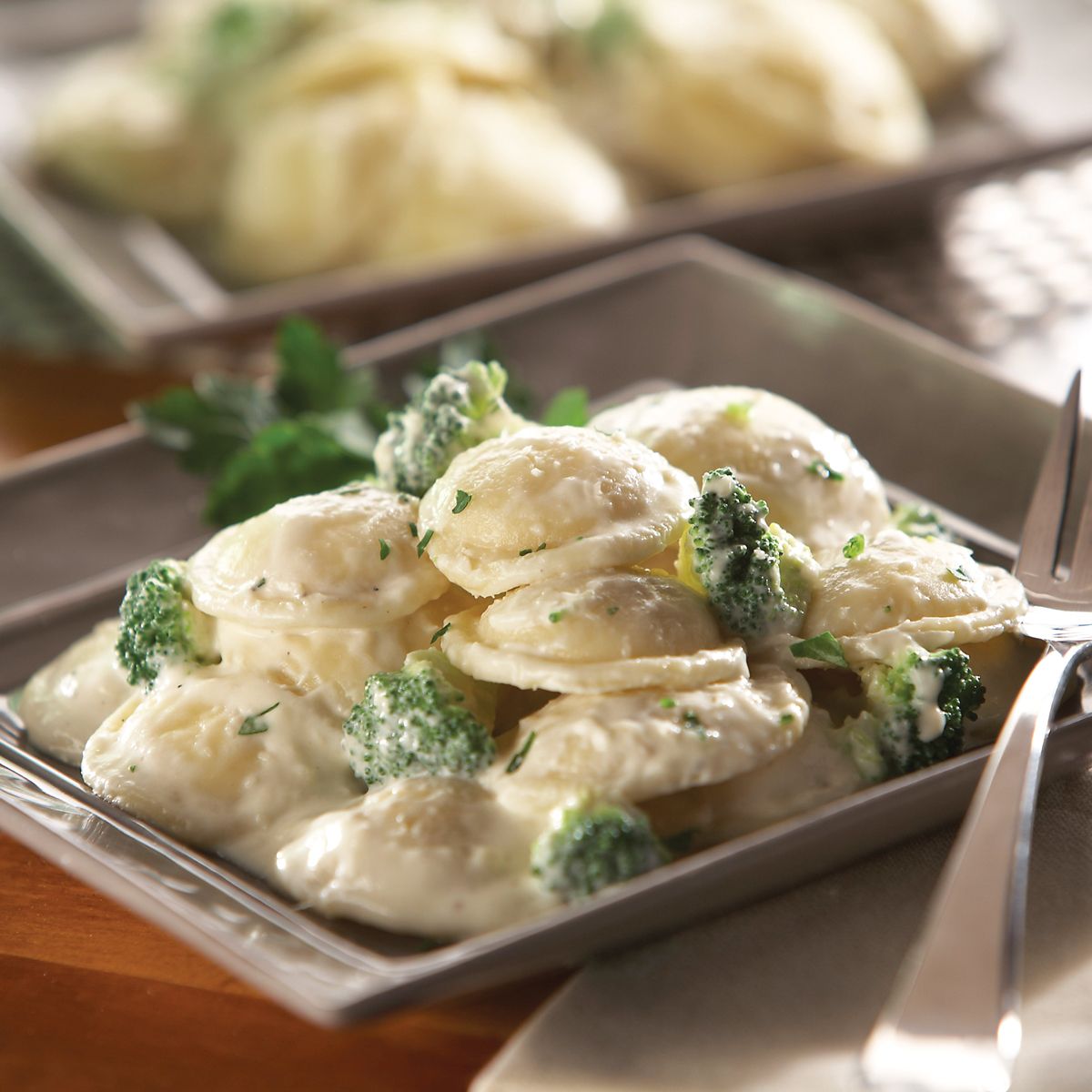 Mini Rounds Cheese Ravioli with Broccoli & Cream Sauce - Rosina ...