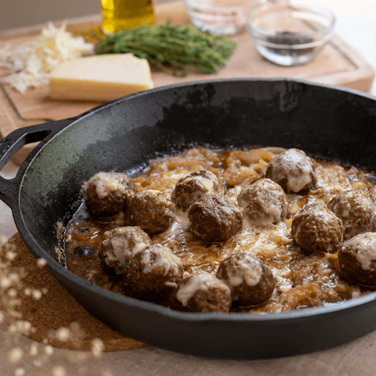 Skillet French Onion Angus Meatball Bake - Rosina Celentano Recipe |  |