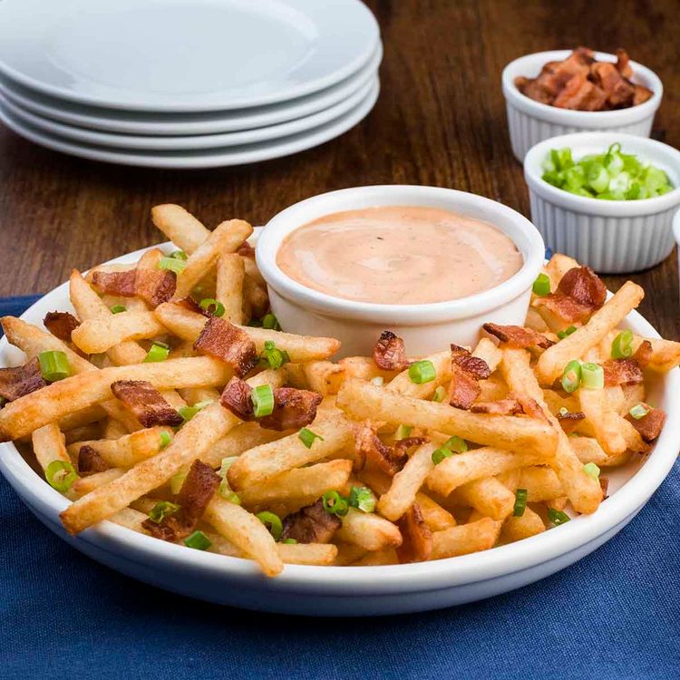 Bacon-Glazed Beer Battered Fries with BBQ Mayo
